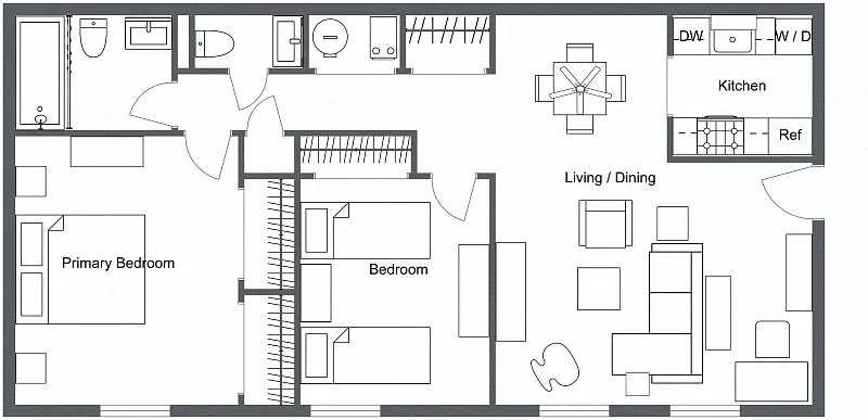 Floor plan 2 Bedroom 1.5 Bath A Renovated
