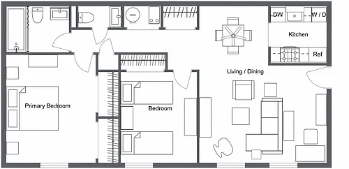 Floor plan 2 Bedroom 1.5 Bath A Renovated