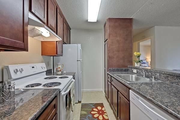 Granite Countertops & Rich Wood Cabinets