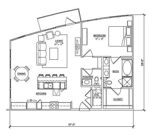 Floor plan A5 Iris 1x1.5 973sf