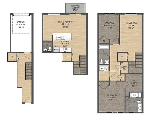 Floor plan Townhome B - 2 Bedroom with Den
