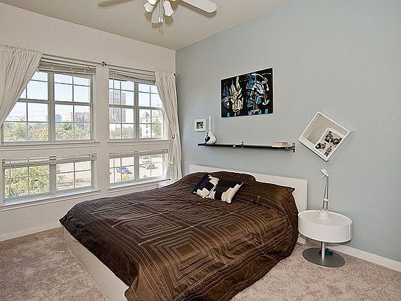 bedroom, clean carpet, fan