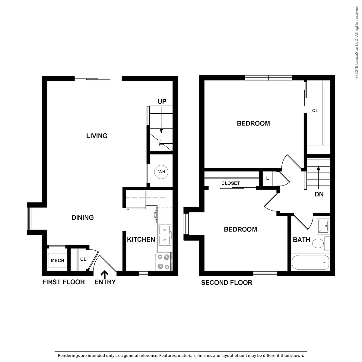 Floor plan 2 Bdrm Townhouse II - Colonial T II