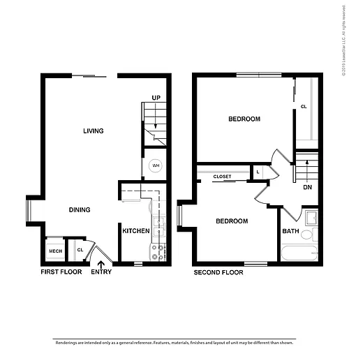 Floor plan 2 Bdrm Townhouse II - Colonial T II
