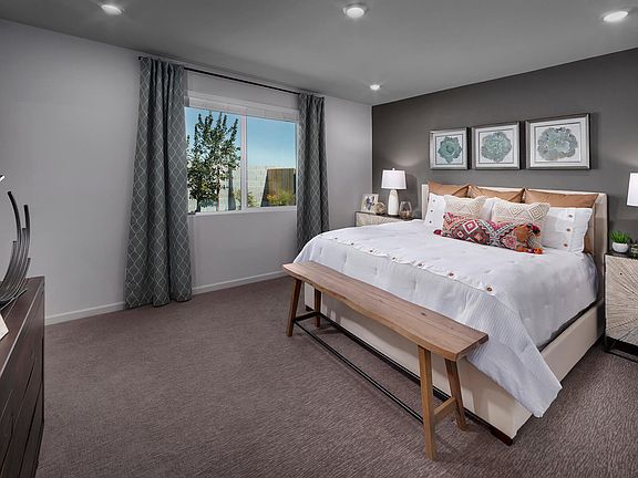 Primary bedroom in a 5015 floorplan at a Meritage Homes community in Manteca, CA.