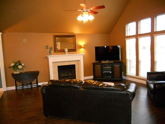 Fireplace and large windows