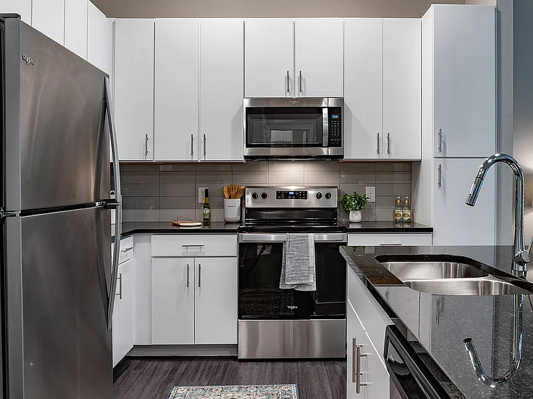 Experience culinary delight in a contemporary kitchen with top-tier appliances.