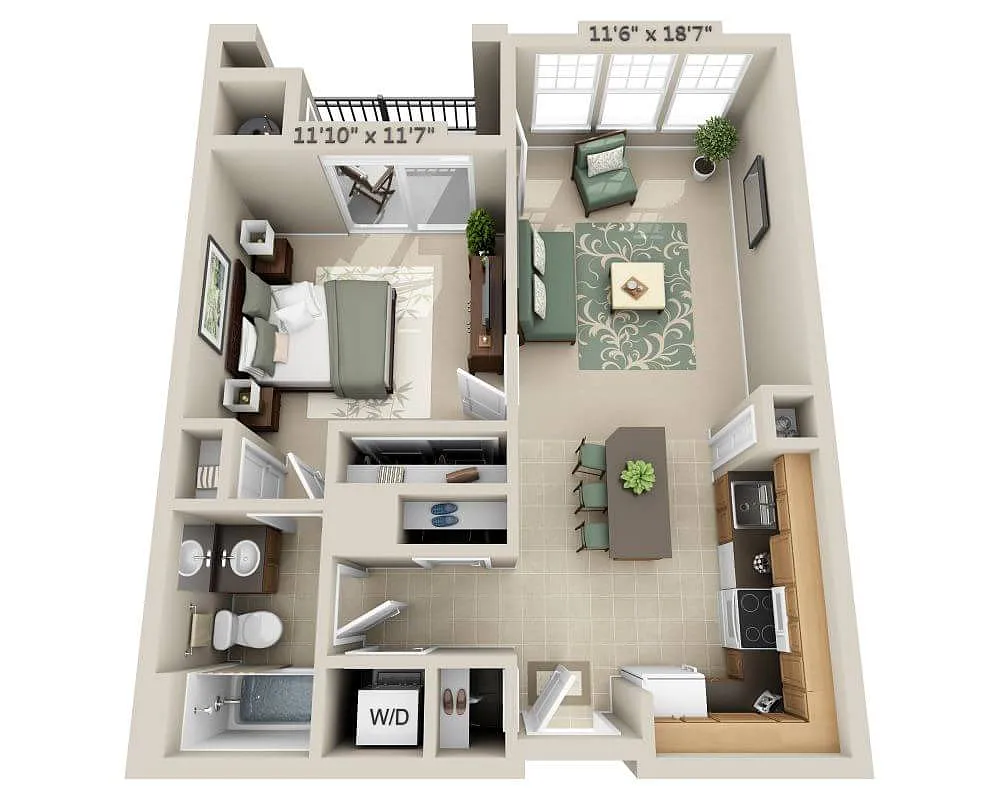 Floor plan One Bedroom (A1B)