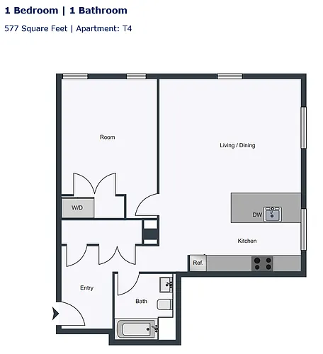 Floor plan 1 Bedroom 1 Bath