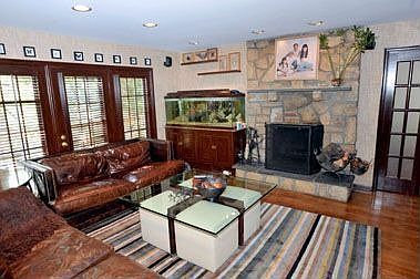 Family room with stone fireplace