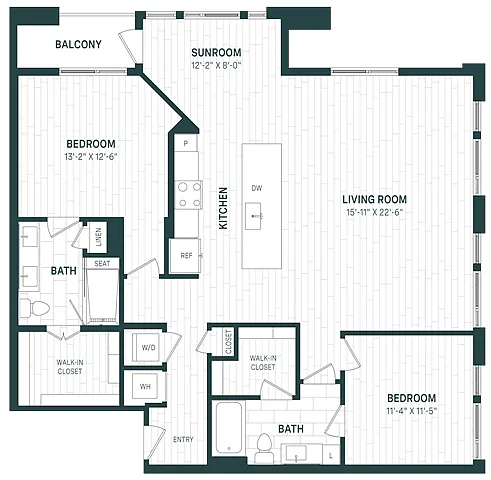 Floor plan 2 Bed/2 Bath-C07