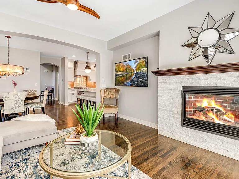 Stone gas fireplace and big screen TV