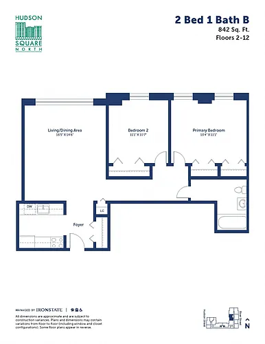 Floor plan 2 Bed 1 Bath B