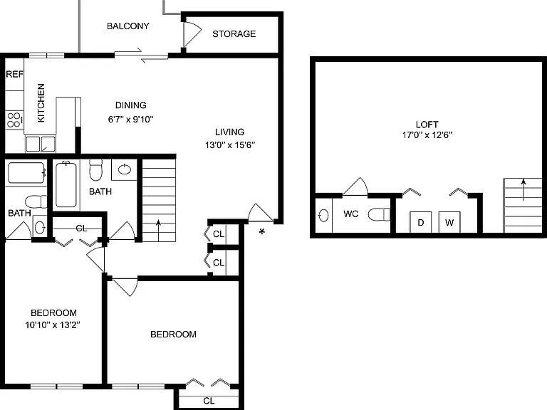 2x2.5 Loft | 2-Bedroom Floorplan 2x2.5 Loft | 2-Bedroom Floorplan