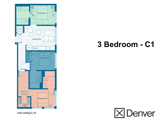 Floor plan 3 Bedroom - C1 Layout