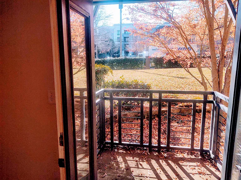 Terrace with view of large side yard.