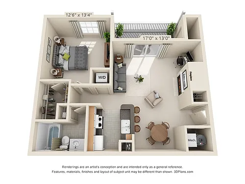 Floor plan 1-Bedroom 1-Bathroom | 822 sqft