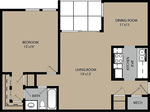 Floor plan Birch 1-Bedroom Apartment for Rent in Boulder, CO