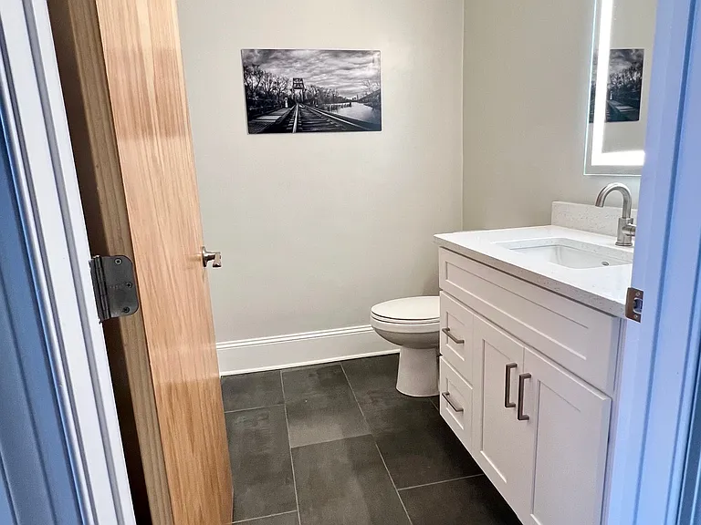 Spacious half bath on main floor.