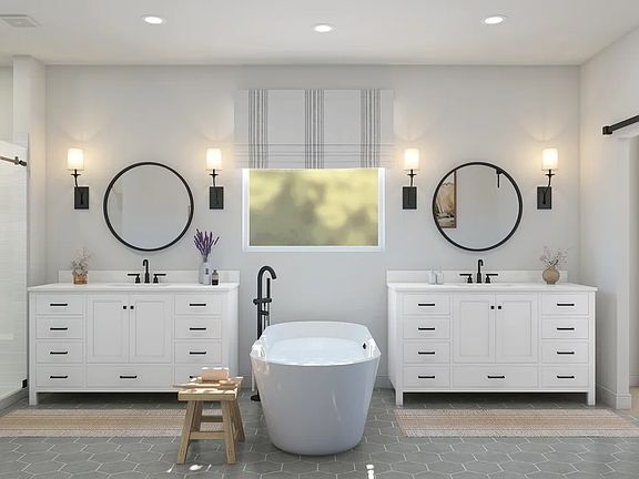 Primary bath with matte black accents