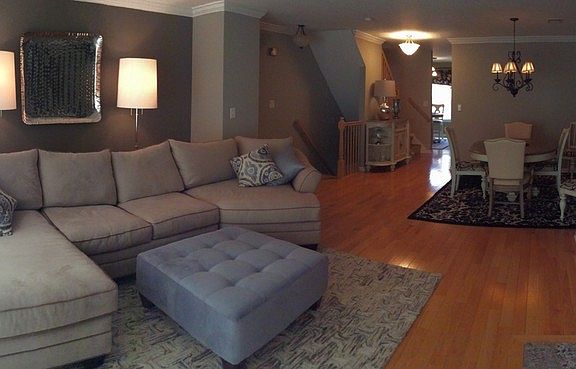 Living Area into Dining Room & Kitchen