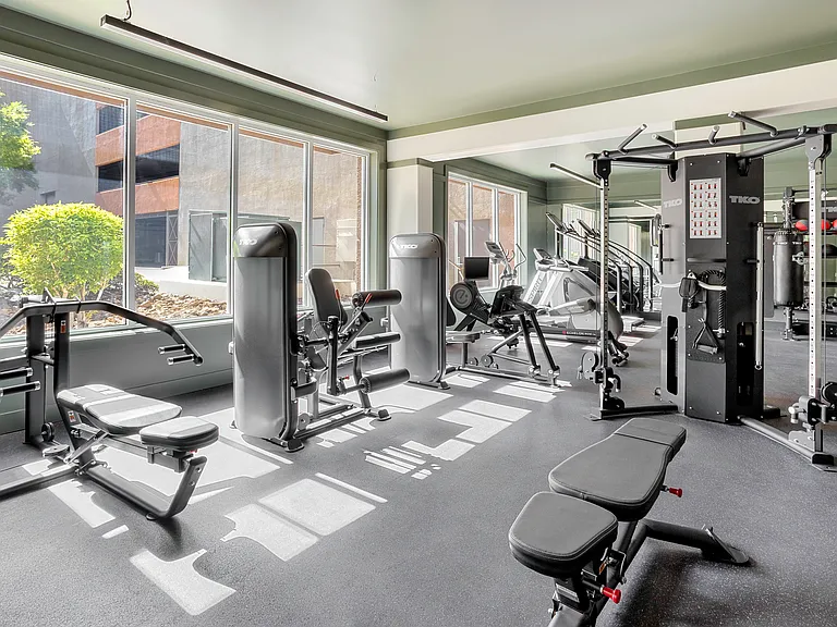 Stay active with a fully equipped fitness center right at home.
