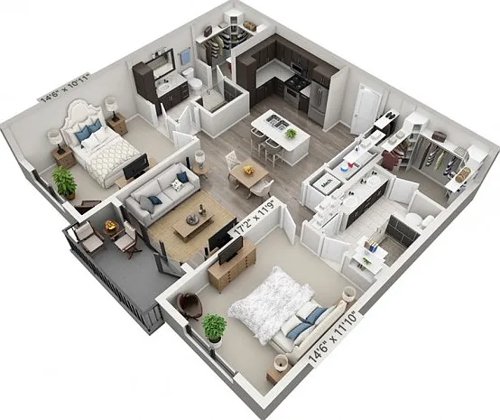 Floor plans are artist's rendering. All dimensions are approximate. Actual product and specifications may vary in dimension or detail. Not all features are available in every apartment. Prices and availability are subject to change. Floor plans are artist