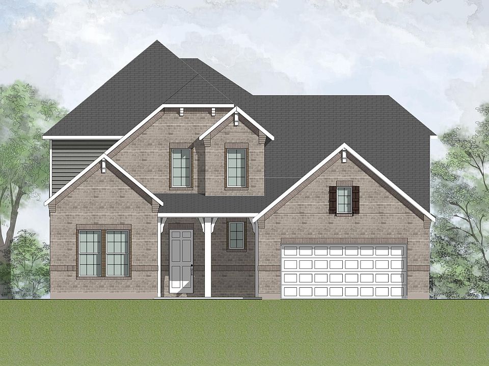 custom two-story brick home with covered porch