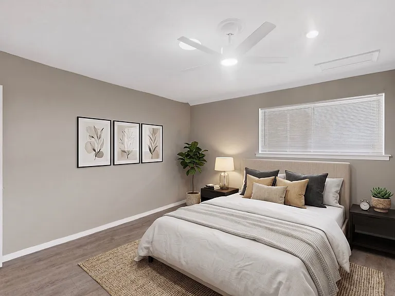 Virtually staged primary bedroom