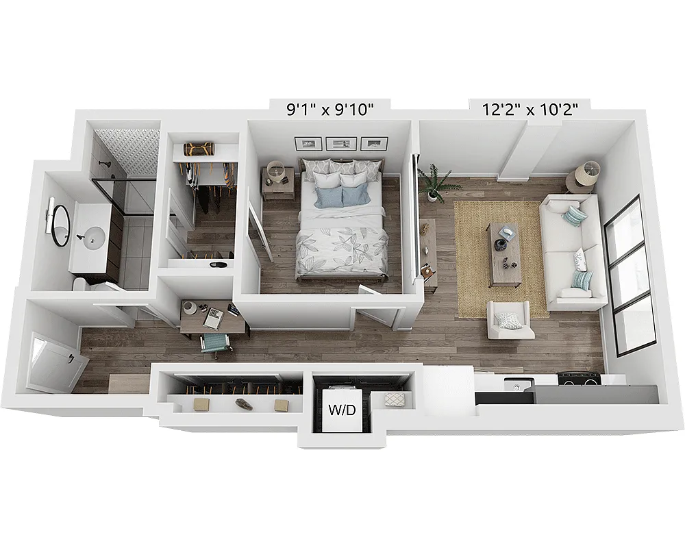 Floor plan One Bedroom A1E