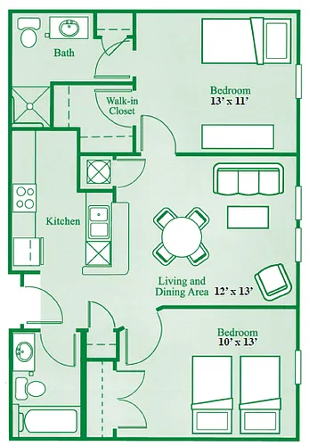 Floor plan 2 bedroom, 2 bathroom