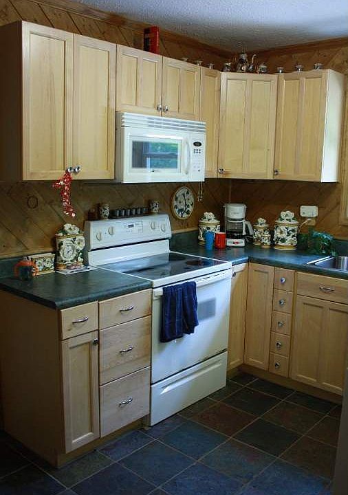 new kitchen/ slate tile floor/ large pantry