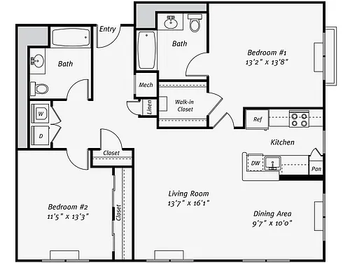 Floor plan B4 South FR 2 Bedroom|2 bath
