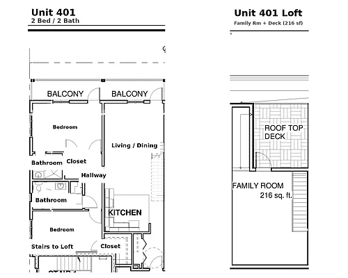 Floor plan 2 Bed 2 Bath Den Deck Terrace