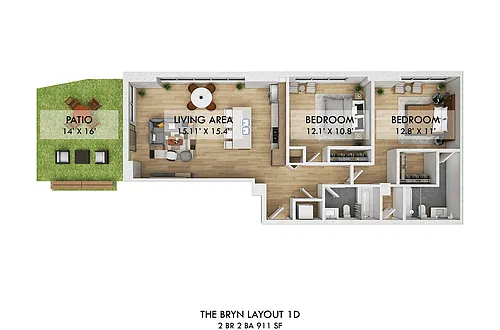 Floor plan Two Bedroom 1D