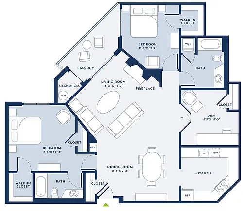 Floor plan 2 Bed/2 Bath-Den-E4