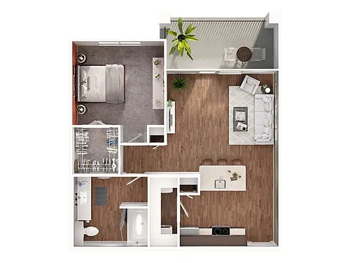 Floor plan 1 Bed, 1 Bath C (80% Income Restricted)
