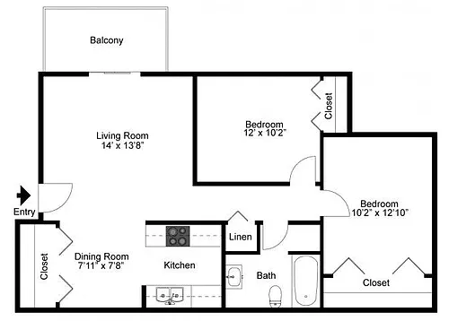 Floor plan 2 Bedroom 1 Bath