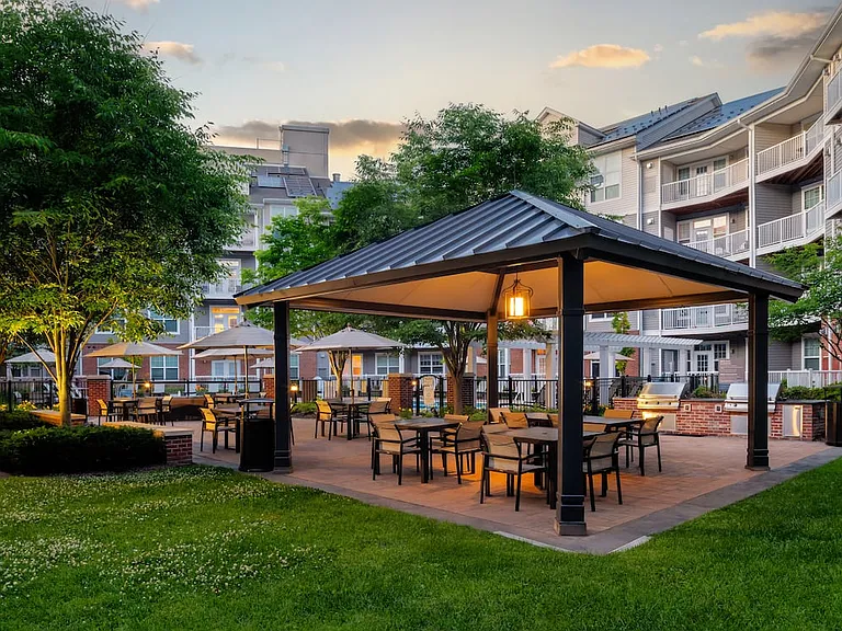 Courtyard with BBQ grills and picnic areas