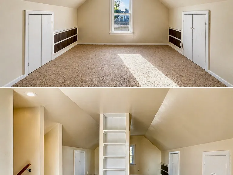 Bright and airy attic space filled with natural light and excellent airflow_perfect for a quiet retreat, home office, or creative studio.