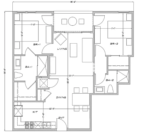 Floor plan PRELEASING 2 Bedrooms - Rooms opposite ends