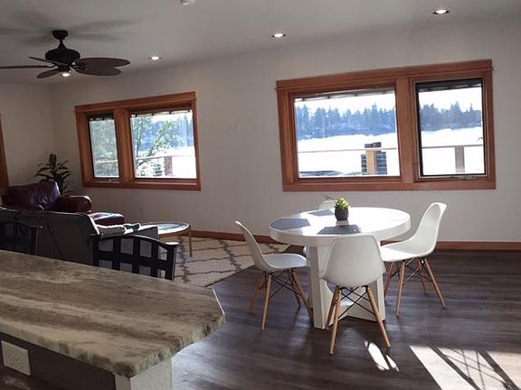 Views of the lake from this kitchen living room area.
