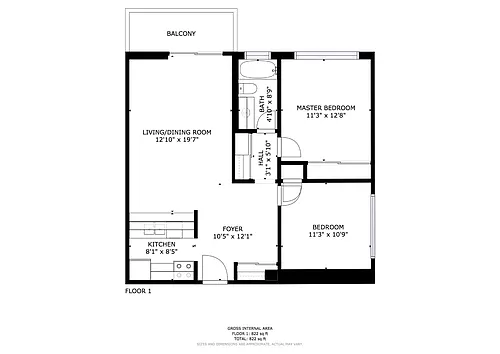 Floor plan 2 Bdrm 1 Bath Kitchen Facing Living Room