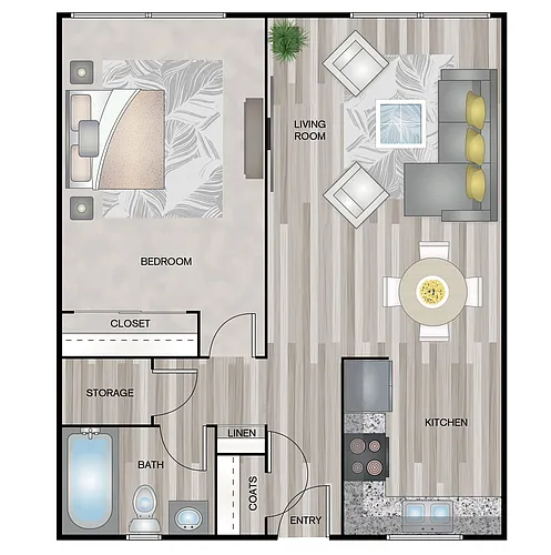 Floor plan 1 Bed, 1 Bath A1