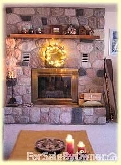 Stone fireplace in greatroom