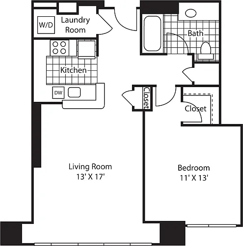 Floor plan 1 Bed (South) - 792