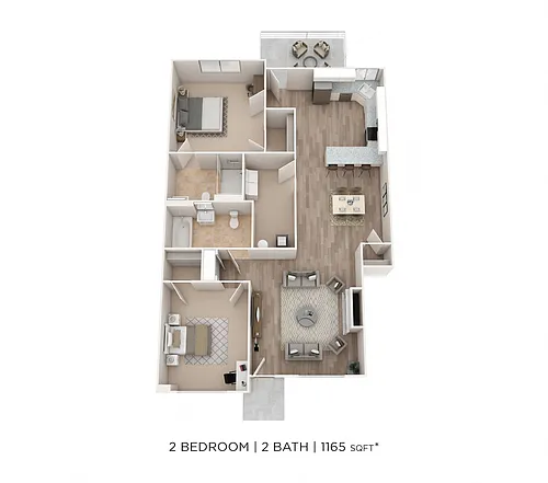 Floor plan Two Bedroom 2 Bath- 1165 sqft