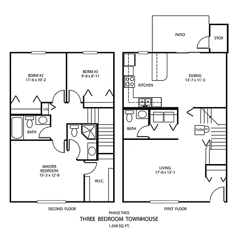 Floor plan Three Bedroom Townhouse - Large