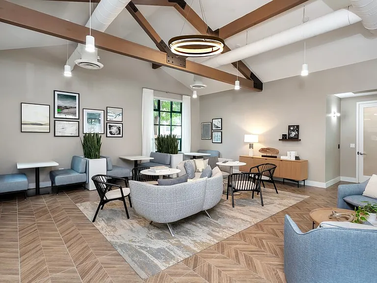 Coworking lounge with seating areas