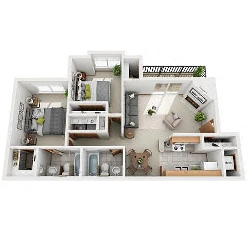 Floor plan 2 Bedroom, 2 Bathroom - 953 SF